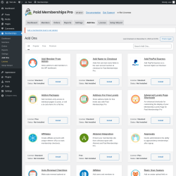 Page screenshot: Memberships → Add Ons