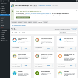 Page screenshot: Memberships → Add Ons