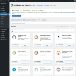 Page screenshot: Memberships → Add Ons