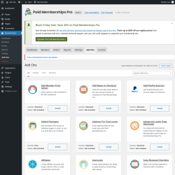 Page screenshot: Memberships → Add Ons