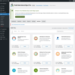 Page screenshot: Memberships → Add Ons