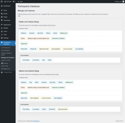 Page screenshot: Participants Database → Manage List Columns