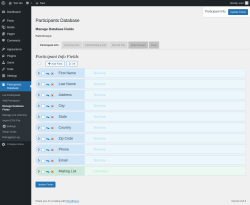 Page screenshot: Participants Database → Manage Database Fields