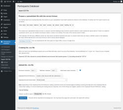 Page screenshot: Participants Database → Import CSV File