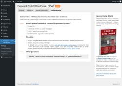 Page screenshot: Password Protect WordPress → Troubleshooting