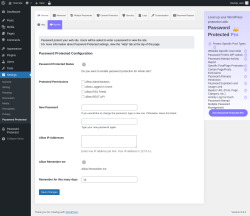 Page screenshot: Settings → Password Protected