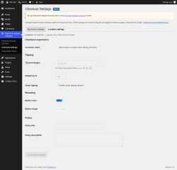 Page screenshot: Payments Square Connect &rarr; Checkout Settings &rarr; 
					Location settings				