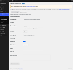 Page screenshot: Payments Square Connect &rarr; Checkout Settings &rarr; 
					Location settings				