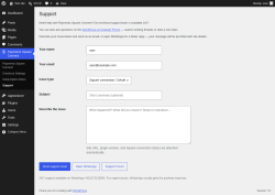 Page screenshot: Payments Square Connect &rarr; Support