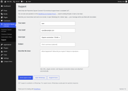 Page screenshot: Payments Square Connect &rarr; Support