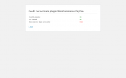 Page screenshot: Could not activate plugin WooCommerce PayPro