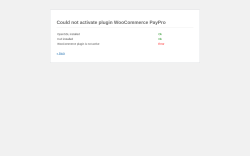 Page screenshot: Could not activate plugin WooCommerce PayPro