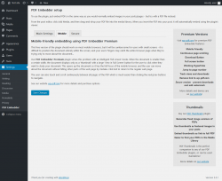 Page screenshot: Settings &rarr; PDF Embedder &rarr; Mobile