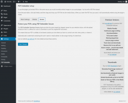 Page screenshot: Settings &rarr; PDF Embedder &rarr; Secure