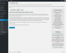 Page screenshot: Settings &rarr; PDF Embedder &rarr; Mobile