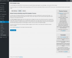 Page screenshot: Settings &rarr; PDF Embedder &rarr; Mobile