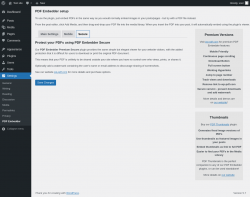 Page screenshot: Settings &rarr; PDF Embedder &rarr; Secure