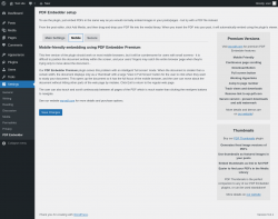 Page screenshot: Settings &rarr; PDF Embedder &rarr; Mobile