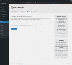 Page screenshot: Settings &rarr; PDF Embedder &rarr; Secure