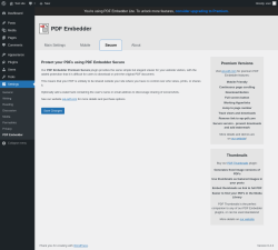 Page screenshot: Settings &rarr; PDF Embedder &rarr; Secure