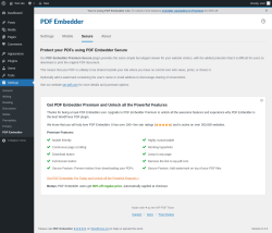 Page screenshot: Settings &rarr; PDF Embedder &rarr; 
							Secure						