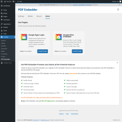 Page screenshot: Settings &rarr; PDF Embedder &rarr; 
							About						