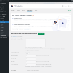 Page screenshot: Settings &rarr; PDF Embedder &rarr; 
							Watermarks						
