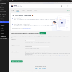Page screenshot: Settings &rarr; PDF Embedder &rarr; 
							Mobile						