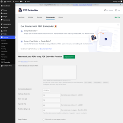 Page screenshot: Settings &rarr; PDF Embedder &rarr; 
							Watermarks						
