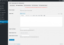 Page screenshot: Elementor PDF Setting → PDF Header Setting