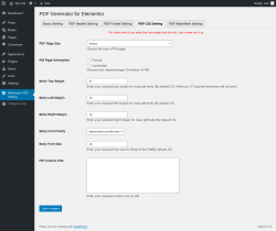 Page screenshot: Elementor PDF Setting → PDF CSS Setting