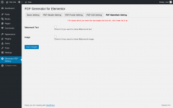 Page screenshot: Elementor PDF Setting → PDF WaterMark Setting