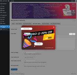 Page screenshot: Elementor PDF Setting → PDF Footer Setting