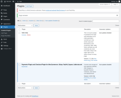 Page screenshot: Plugins ‹ Test site — WordPress