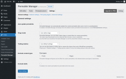 Page screenshot: Tools &rarr; Permalink Manager &rarr; Settings