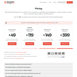 Page screenshot: Tools &rarr; Permalink Manager &rarr; Upgrade to PRO