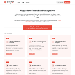 Page screenshot: Tools &rarr; Permalink Manager &rarr;  Upgrade to PRO