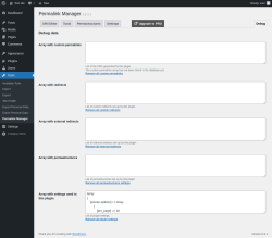 Page screenshot: Tools &rarr; Permalink Manager &rarr; Debug