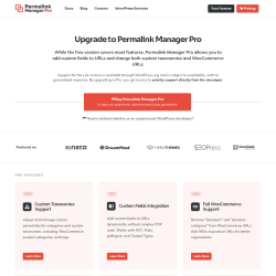 Page screenshot: Tools &rarr; Permalink Manager &rarr;  Upgrade to PRO