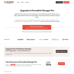 Page screenshot: Tools &rarr; Permalink Manager &rarr;  Upgrade to PRO
