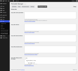 Page screenshot: Tools &rarr; Permalink Manager &rarr; Debug