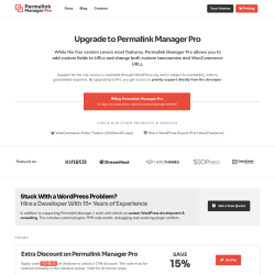 Page screenshot: Tools &rarr; Permalink Manager &rarr;  Upgrade to PRO
