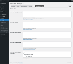 Page screenshot: Tools &rarr; Permalink Manager &rarr; Debug