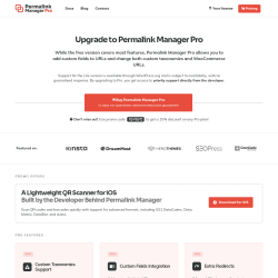 Page screenshot: Tools &rarr; Permalink Manager &rarr;  Upgrade to PRO