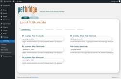Page screenshot: PetBridge &rarr; Shortcodes