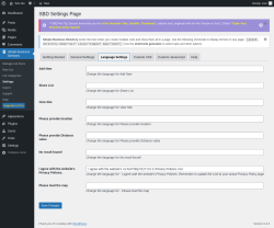 Page screenshot: Simple Business Directory &rarr; Settings &rarr;  Language Settings