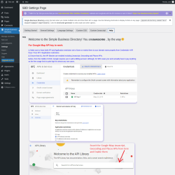 Page screenshot: Simple Business Directory &rarr; Settings &rarr;  Help