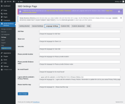 Page screenshot: Simple Business Directory &rarr; Settings &rarr;  Language Settings