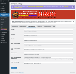 Page screenshot: Simple Business Directory &rarr; Settings &rarr; Language Settings