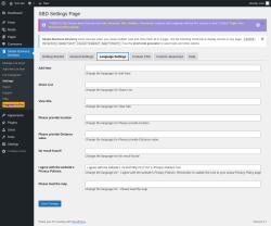 Page screenshot: Simple Business Directory &rarr; Settings &rarr; Language Settings